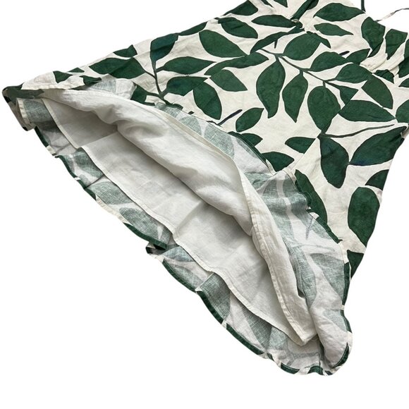 And Other Stories Leaf Print Linen Mini Babydoll Dress Green 10 Resort Coastal - Picture 5 of 11